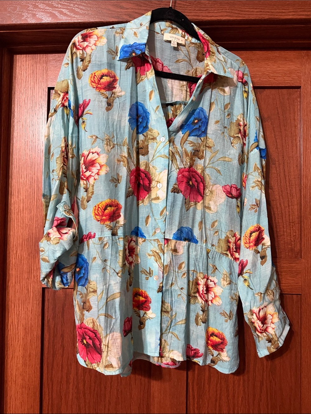 Umgee Light Blue Floral Button-Front Blouse